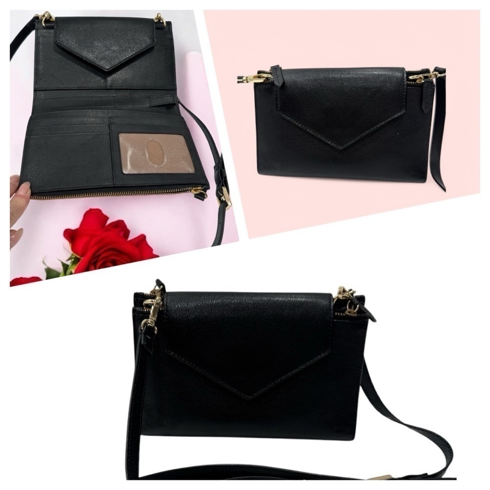 Antonio Melani Leather Convertible Crossbody Bag Wrislet Wallet Organizer BLACK